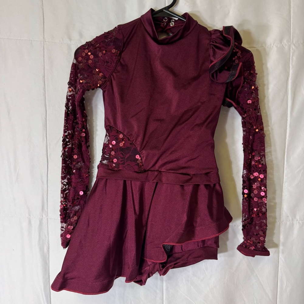 Weissman Burgundy Sequin Lace Dance Costume LC Competition Leotard‎ Dress